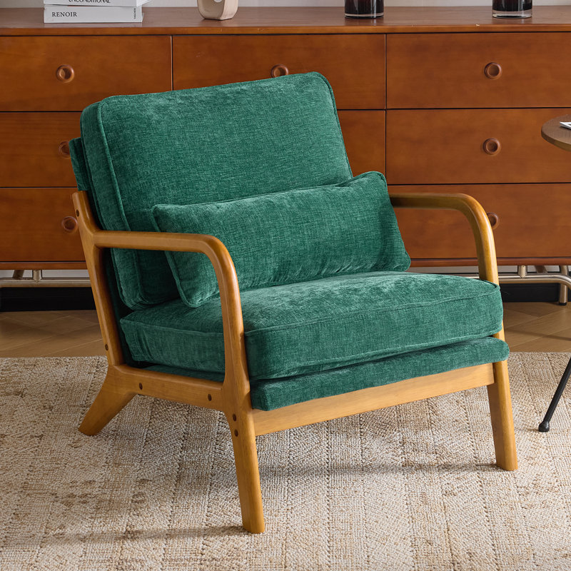 Fauteuil en chenille Mid-Century, Vert foncé
