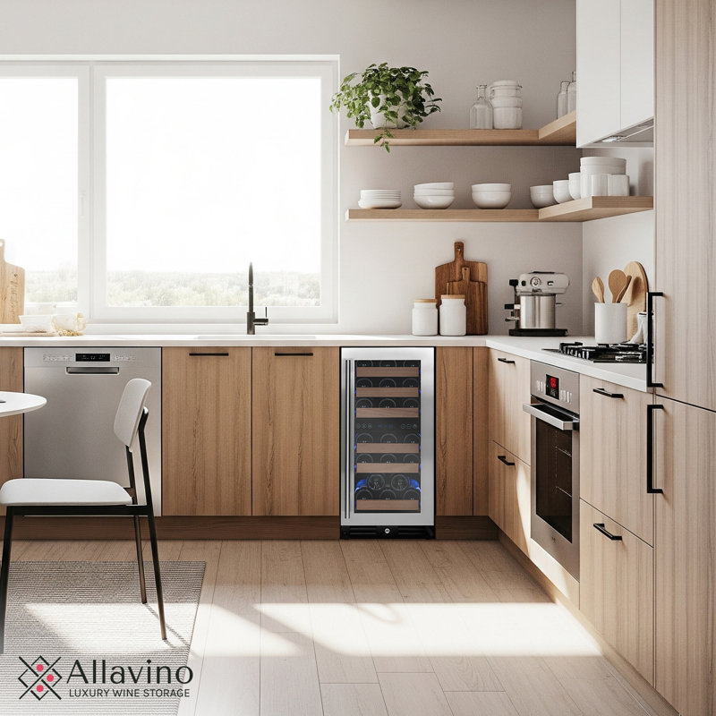 Allavino 15" Wide Reserva Series 30 Bottle Dual Zone Stainless Steel Right Hinge Wine Refrigerator, Left Handed