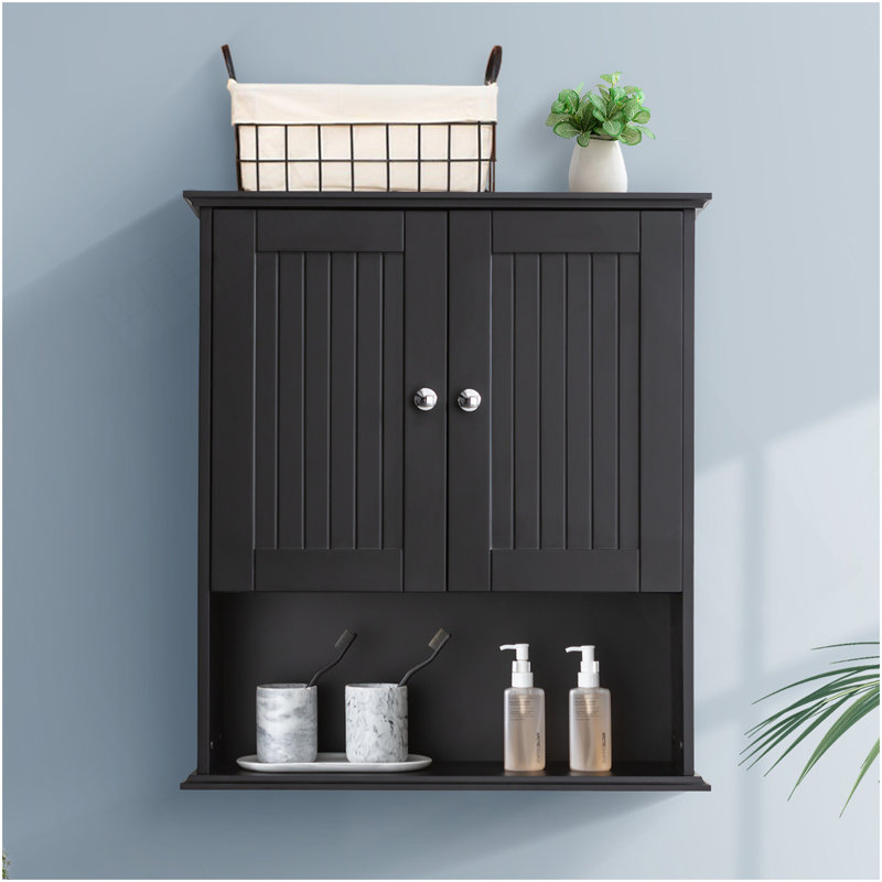 Upgraded Bathroom Wall Cabinet Over The Toilet Storage Cabinet Wall Mounted Storage Cabinet Wooden Medicine Cabinets, Black