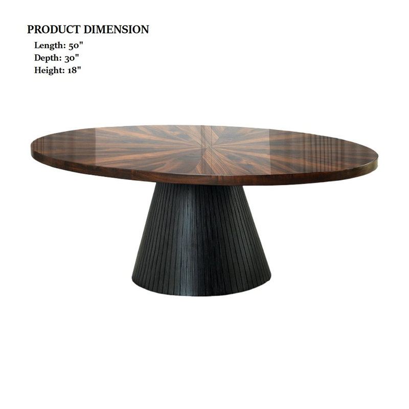 Table basse contemporaine contemporaine avec plateau à motif de parquet et base cylindrique noire, 18" H x 30" W x 50" D
