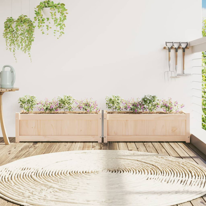 Venizelos Wood Planter Box, Natural, 31cm H x 90cm W x 31cm D