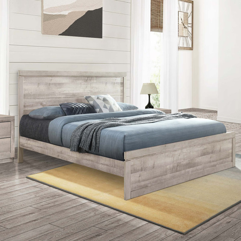 Lit plateforme avec 10 lattes en bois Vintage Farmhouse, Blanc rustique, Très grand lit