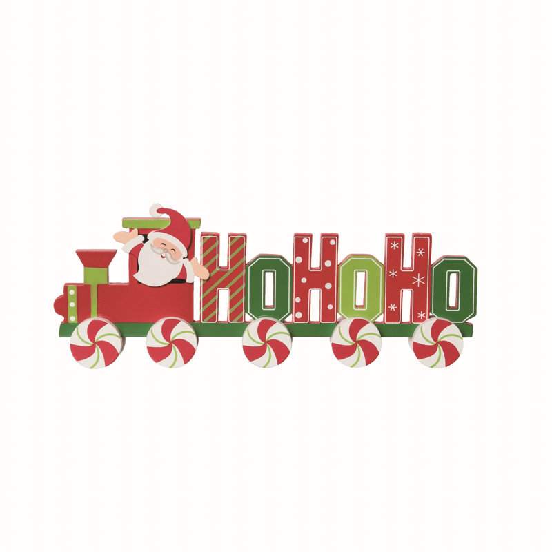  Décor de train de Noël en bois 14 po multicolore