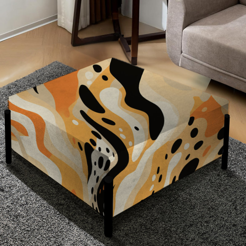 Grand guépard moderne orange et noir Fusion - grand repose-pieds carré abstrait