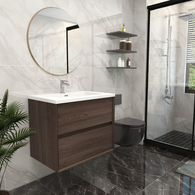 Ensemble de meuble-lavabo mural simple 30 po, Chêne rouge