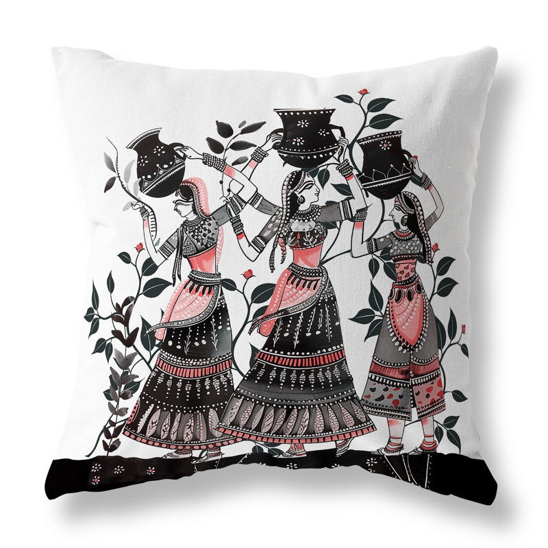 Coussin décoratif intérieur / extérieur Water Bearers, H 18 po x l 18 po, Gris / Rose