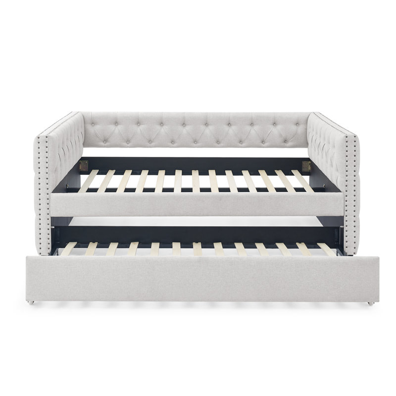 Lit de jour capitonné avec gigogne Roomfitter, Complet/Double, Beige