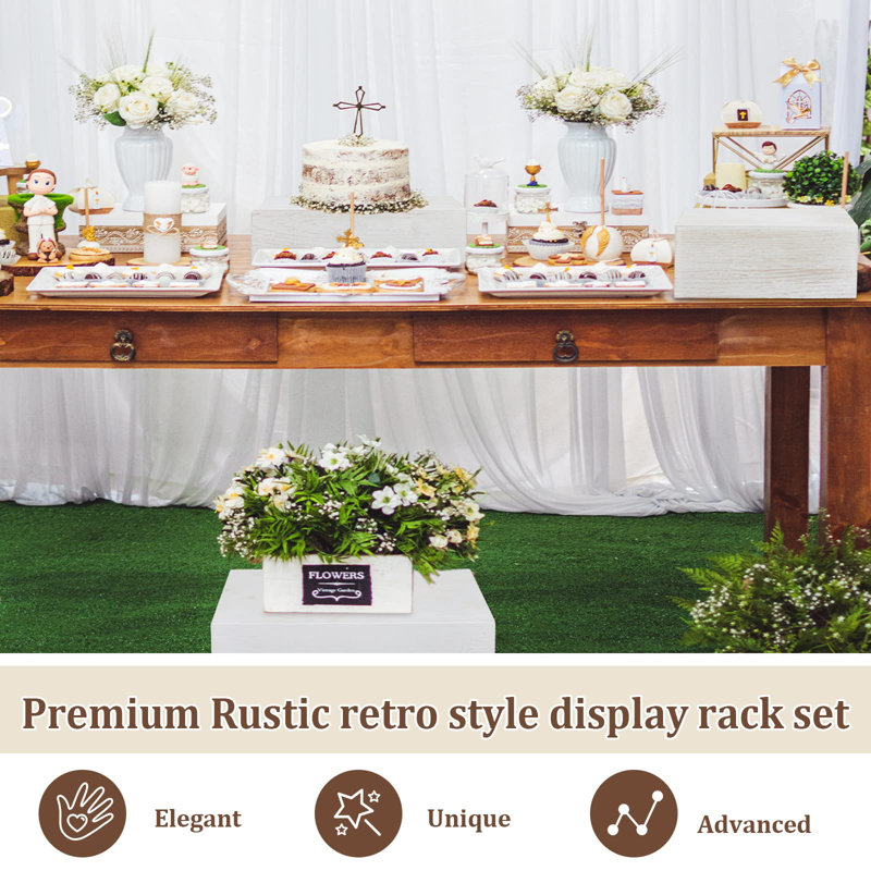 Ensemble de 4 présentoirs en bois Présentoirs à petits gâteaux rustiques Présentoirs à gâteaux en bois rustique Boîte en bois empilable pour le dessert