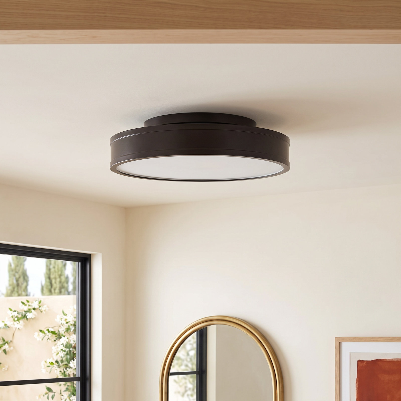 Radcliff Single Light Semi Flush Mount, Polished Nickel, 4" H x 16" W x 16" D
