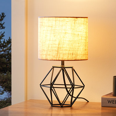 28.5cm Black Water Drop Iron Cage BaseTable Lamp With Linen Shade