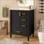 Meuble-lavabo moderne avec lavabo en céramique, porte à fermeture douce, 3 tiroirs, poignées dorées et support de porte pour un rangement peu encombrant