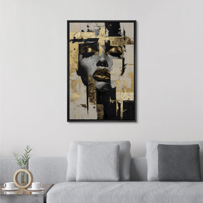 Elegance Abstract Gold Woman Portrait Glam Bedroom Artwork Framed Canvas Print Wall Art