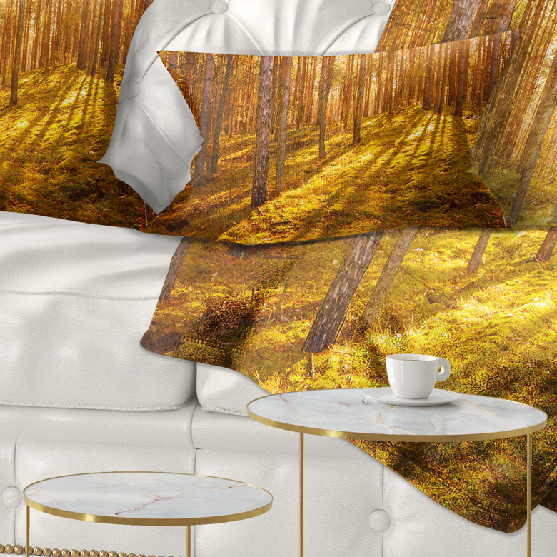 Beautiful Sunrays in Thick Forest - Forest Printed Throw Pillow