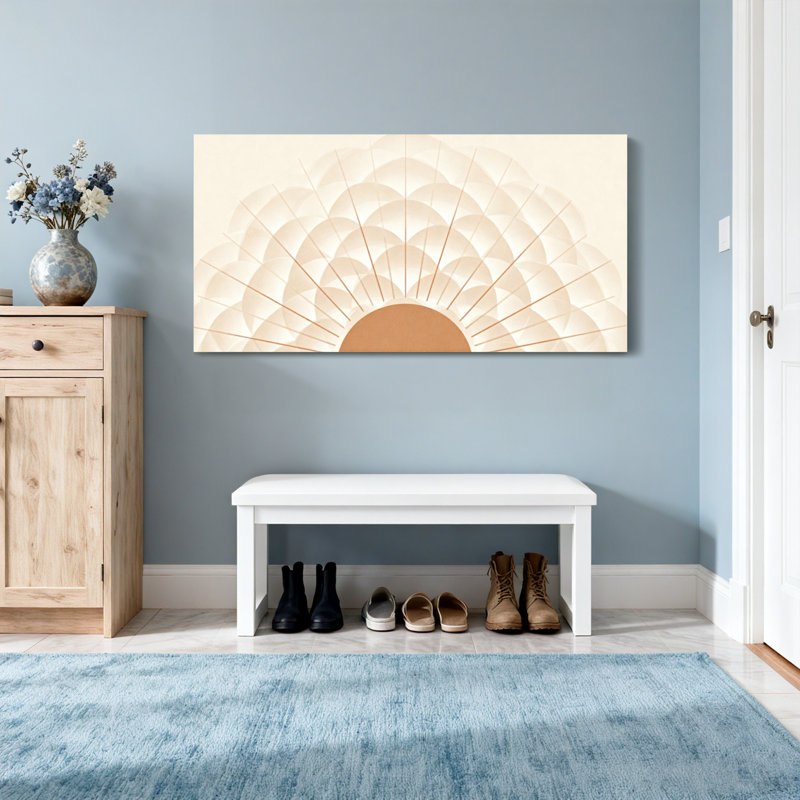 Motif tendance de soleil levant avec des tons beiges doux, H 16 po x l 32 po