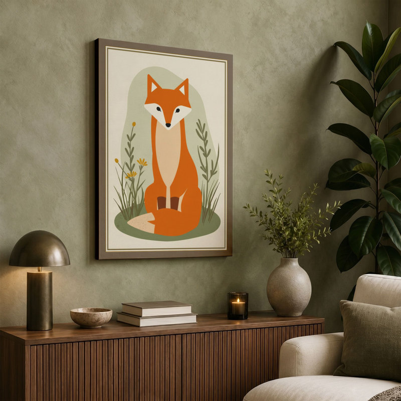 Fox and Botanicals Modern - Wrapped Canvas, 18x12 - 45.7 x 30.5 cm, Cream Border