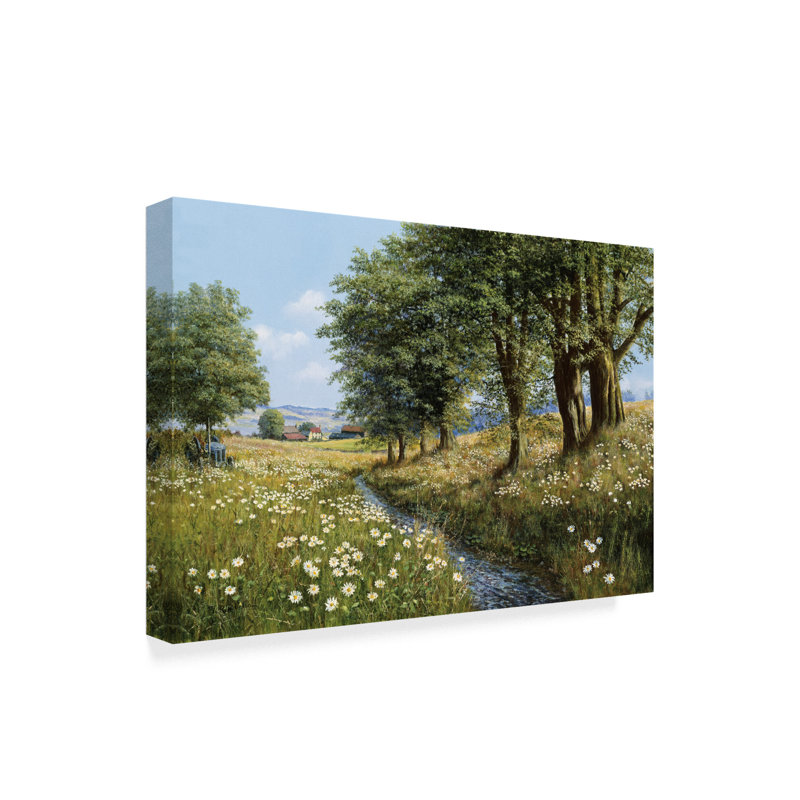 Wrapped Canvas Wall Art - Bill Makinson 'Beeches And Daisies' Wall Art for Living Room, Bedroom, or Office Décor - 22x32