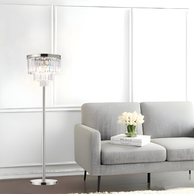 Modern Industrial 3-tier Glass Fringe Floor Lamp, Luxury Crystal Waterfall