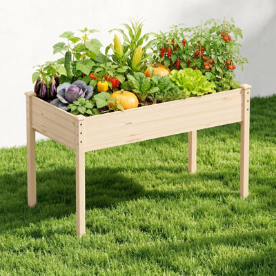 Lit de jardin surélevé en bois 48 po (4 pi), pot à fleurs d'extérieur en bois naturel à 4 pieds