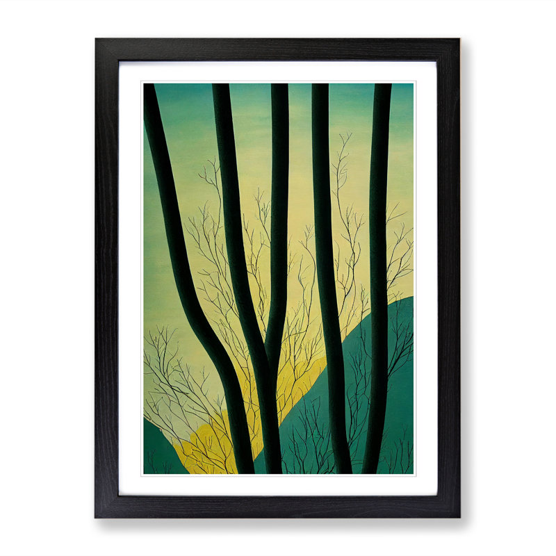 Retro Tree Branches - Single Picture Frame Print, 64cm H x 46cm W x 2cm D, Black