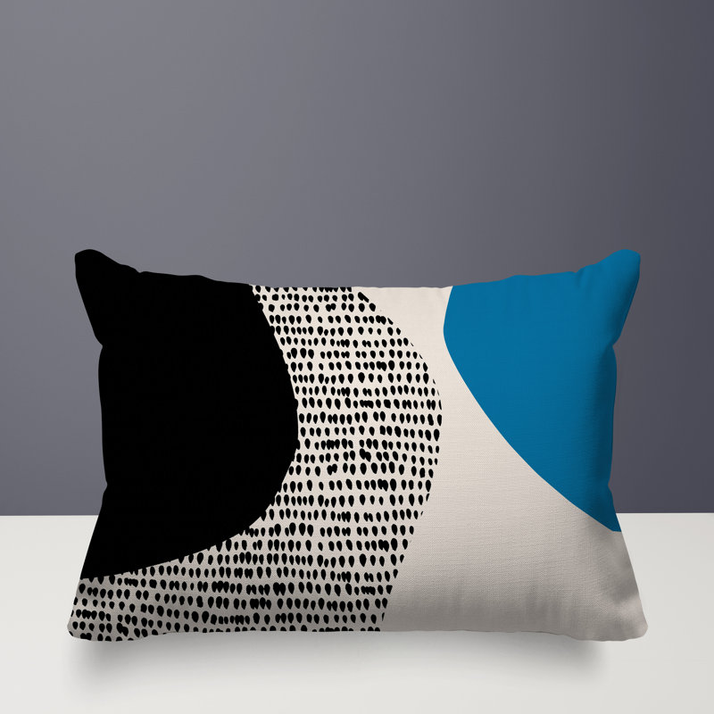 Coussin lombaire réversible intérieur / extérieur Vikka, H 14 po x l 20 po, Turquoise / noir / blanc cassé