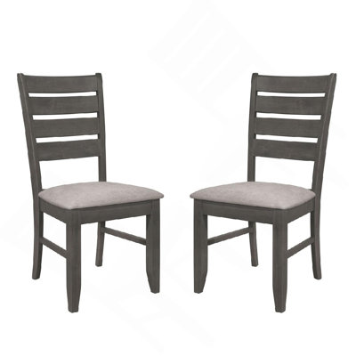 Set Of 2 Dining Chairs With Fabric Upholstered Seat, Dark Grey