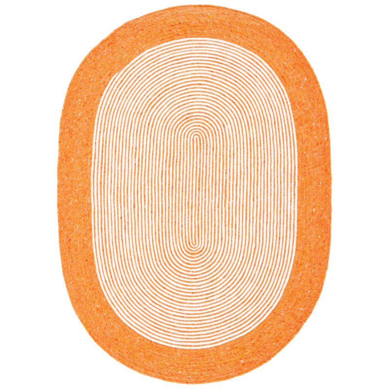 Mcclain Hand Woven Wool/Cotton Rug in Ivory/Orange, Oval 4' x 6'
