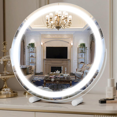 Vanity Mirror with Lights, LED Makeup Mirror, HD Professional Mirror, Smart Touch with 3-Color Lighting, Dimmable, 360° Rotation, Lighted Up, (White)
