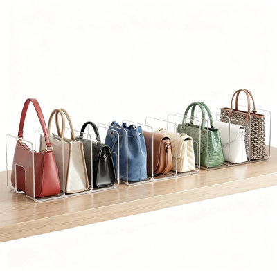 Clear Acrylic Purse Organizer for Closet, 9-Slot Handbag Organizer, No Assembly, for Shelf Divider Handbags, Clothes, Sweater