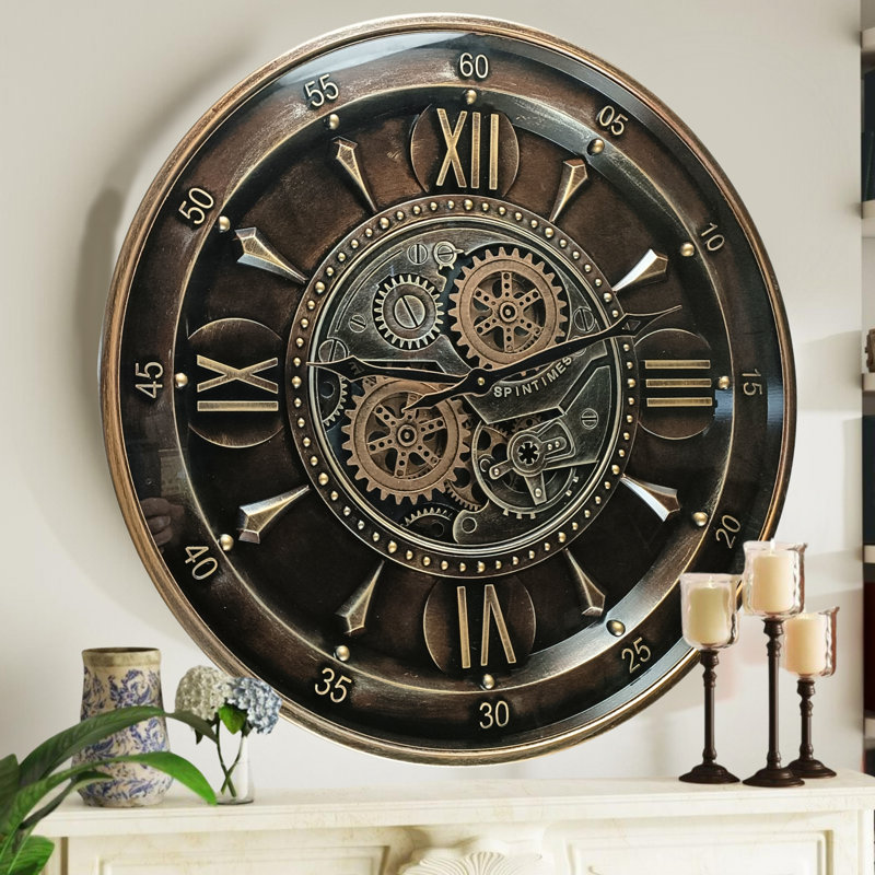 THE GEARS CLOCK Wall Clock with Real Moving Gears IR-LI_ 24 in Round BRONZE-DARK