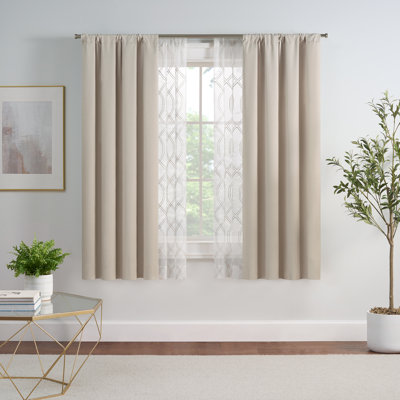 Eclipse Kensett Blackout Curtains with Cable Chain Pattern Sheer Window Panels, 4-Piece Window Curtain Panel Set, Linen