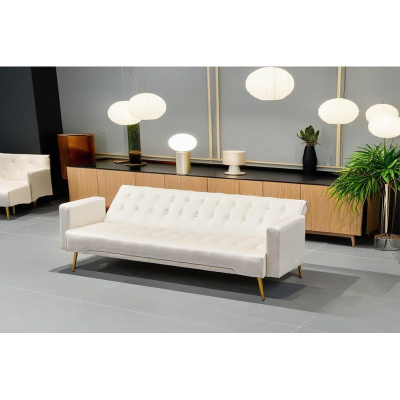 Kalvi 75'' Velvet Sofa, Beige Velvet