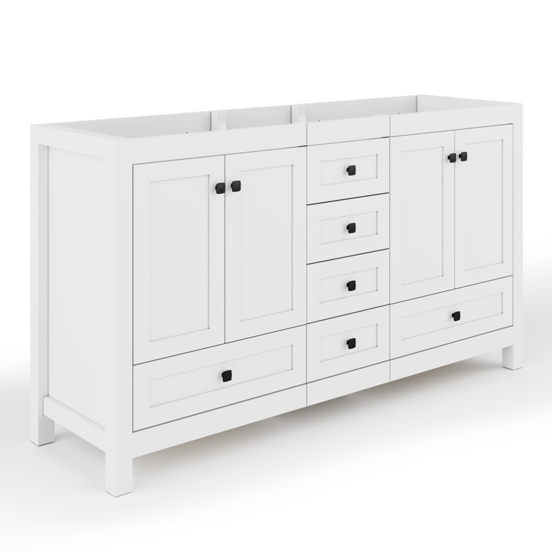 Base de meuble-lavabo double 60 po, lavabo et robinet non inclus, Vert, Noir