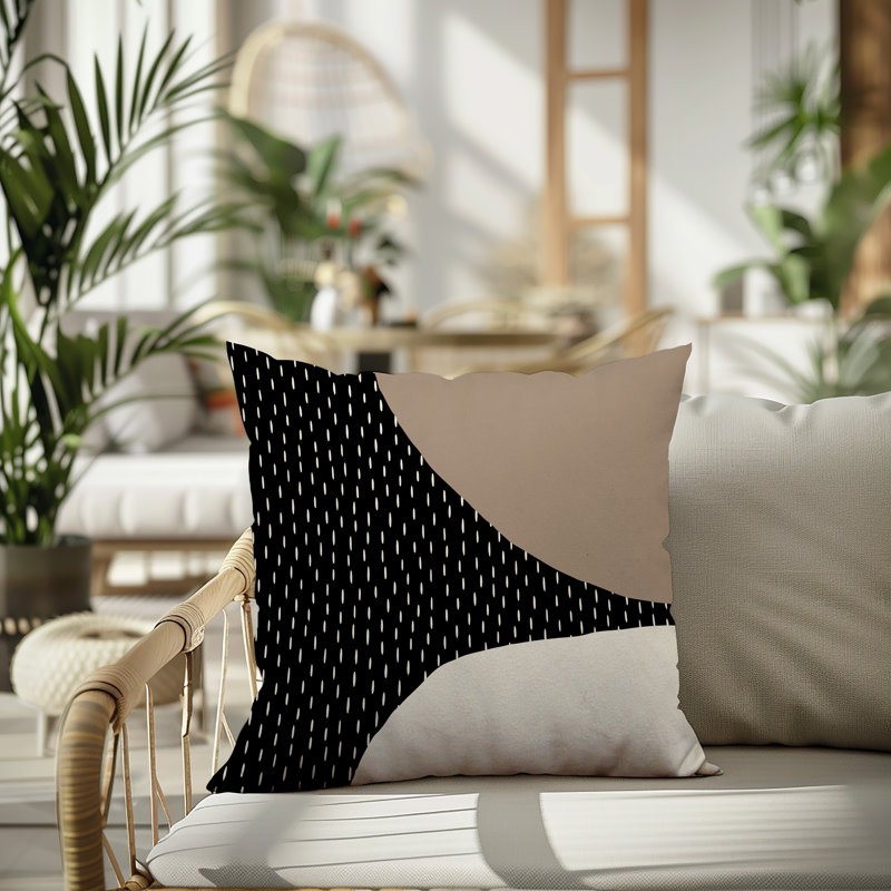 Coussin carré intérieur / extérieur pia, H 15 po x l 15 po, Beige / noir / blanc cassé