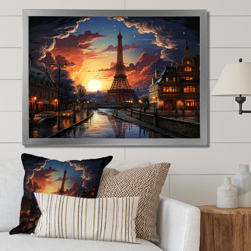 Futuriste Paris Eiffel Tower Scenery III - Franch Wall Art Living Room, H 12 po x l 20 po x P 1 po, Cadre photo argenté