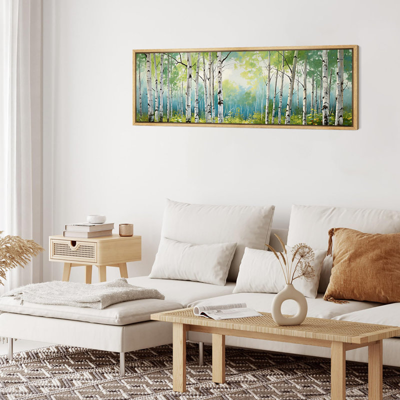 Aspen Birch " Verdant Spring Birches Lush Woodland Rustic Retro Art Decor Extra Large Artwork Pictures ", 20" H x 60" W