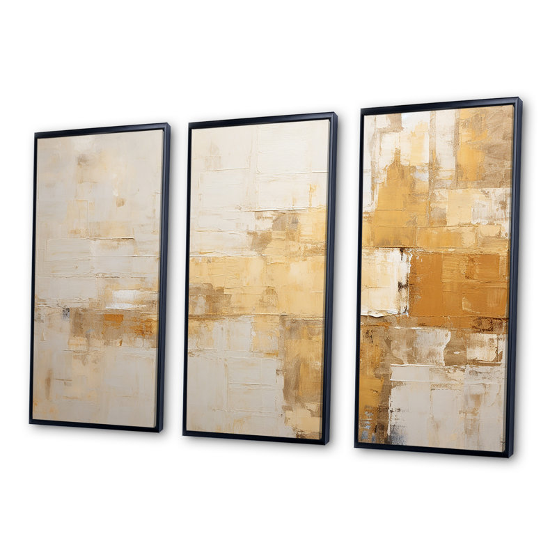 Minimalisme beige horizon I - ensemble d'art mural abstrait, Cadre flottant noir, H 28 po x l 36 po x P 1 po