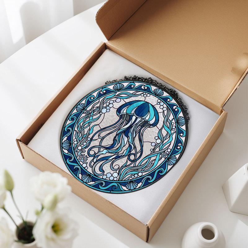 Panneau de vitrail Jellyfish Design, 7,8 heures, H 7,8 po