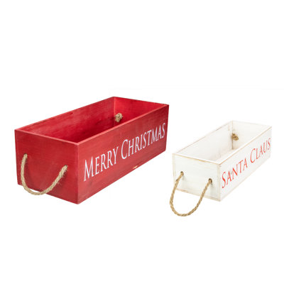 Boîte de rangement en bois rouge et blanche