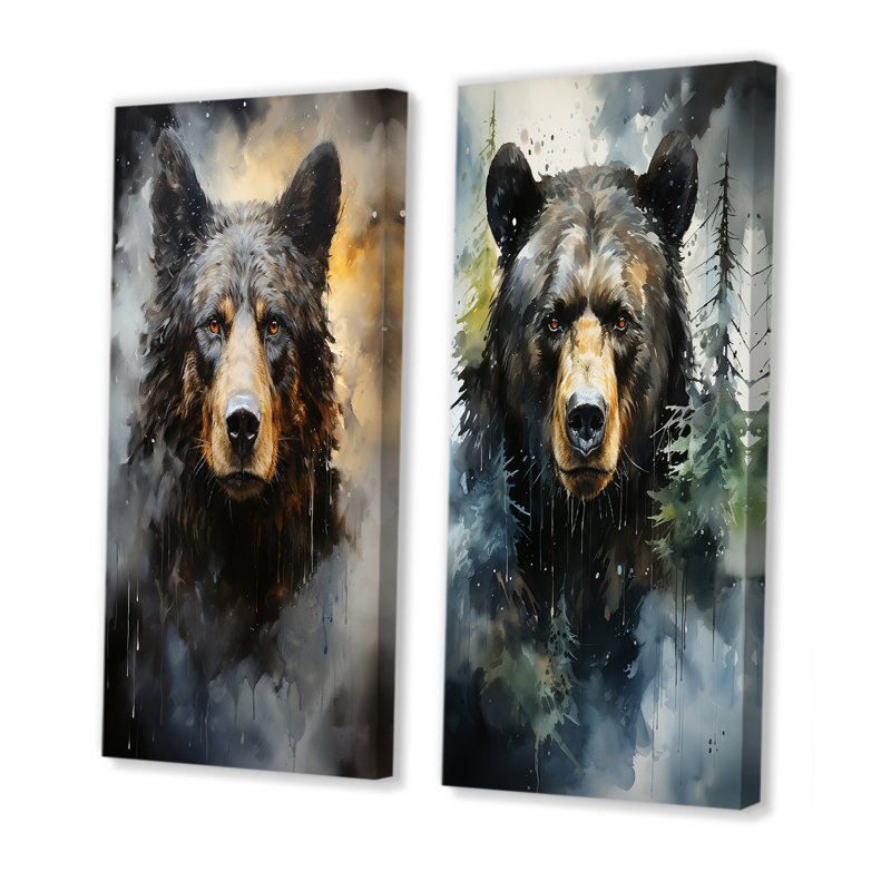 Ours noir sur une ombre dramatique, H 28 po x l 25 po, Toile tendue