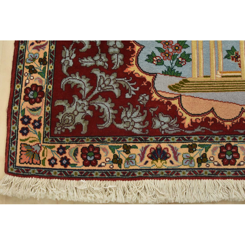Tapis traditionnel rouge en laine noué à la main Tabriz