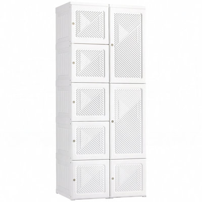 Armoire-penderie portative, armoire de chambre pliante, rangement pour vêtements avec compartiments à cubes, tringle à vêtements, portes magnétiques, blanc