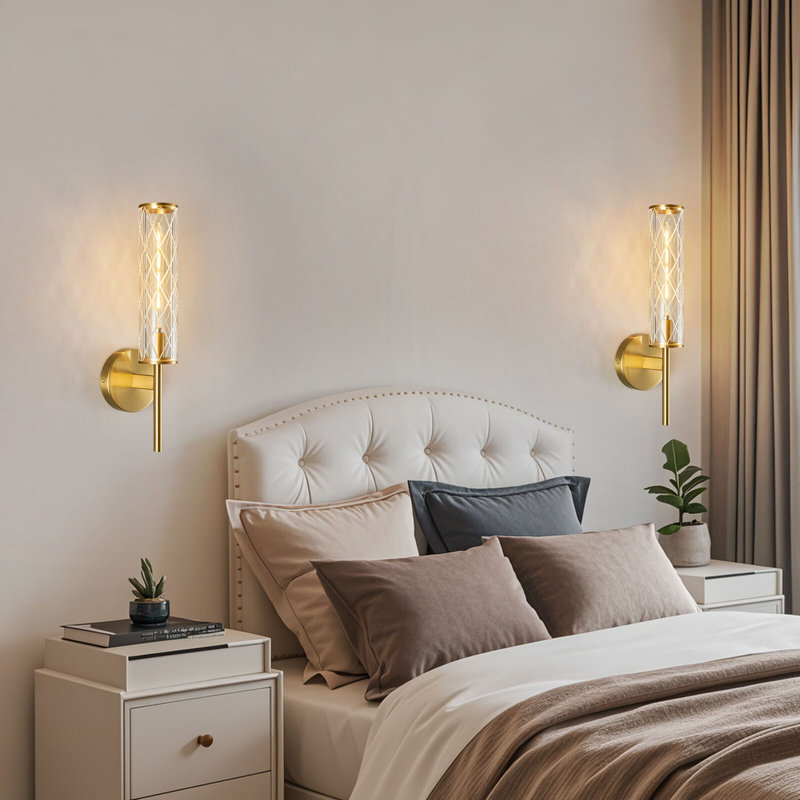 Modern Tube Check Glass Wall Sconces 2-Pack, ‎Gold