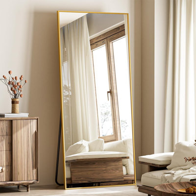 Large Mirrors for Wall, 65"x24" Full Length Mirror with Stand, Full Body Mirror with Aluminum Alloy Frame, Hanging or Leaning Against Wall, Floor Standing Mirrors for Bedroom Living Room, Gold