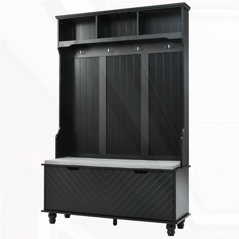 Hall Tree with Storage Bench, Black