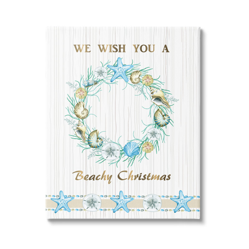 Beachy Christmas Sea Life Seashell Wreath, Toile tendue, H 20 po x l 16 po x P 1,5 po