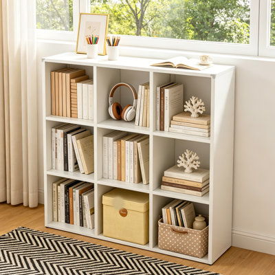 Étagère à livres, bibliothèque en métal, organisateur de rangement pour tablette de présentation, bibliothèque à 9 cubes, 11,8 po x 41 po x 41,4 po, facile à assembler, pour le salon, la chambre à coucher, le bureau personnel, blanc