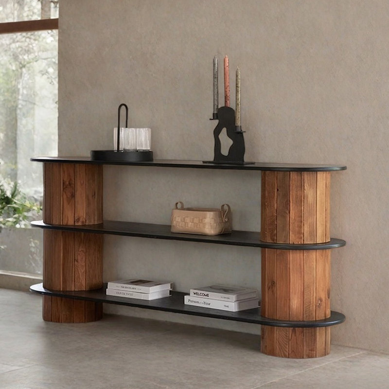 Creative elliptical open storage console table, 33.46" H x 62.99" W x 15.75" D