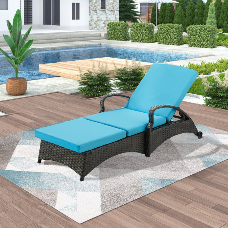Chaise longue inclinable longue 73,4 po avec coussins, Bleu