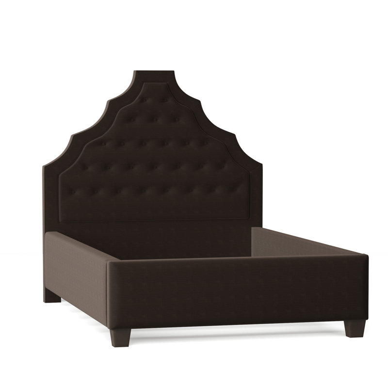 Lit plateforme tapissier Lexi, Très grand californien, Graphite Metrolinen, Brun acajou