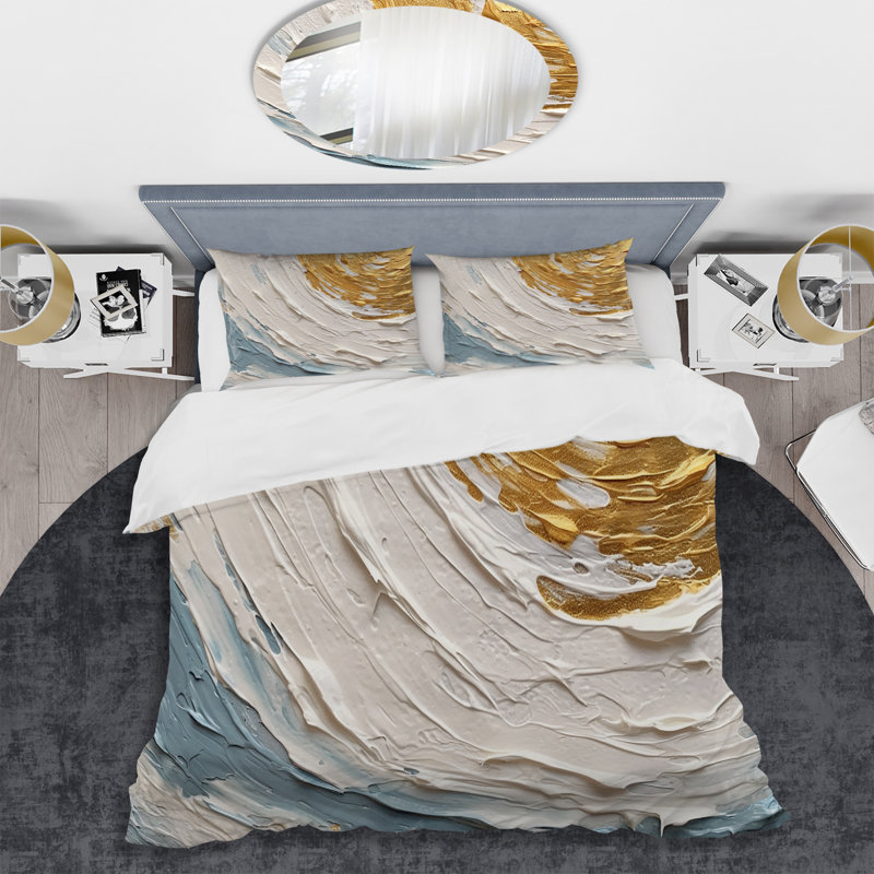 Ensemble de housse de couette en microfibre / polyester Gold and Blue Vibrant Spirals II Bedding